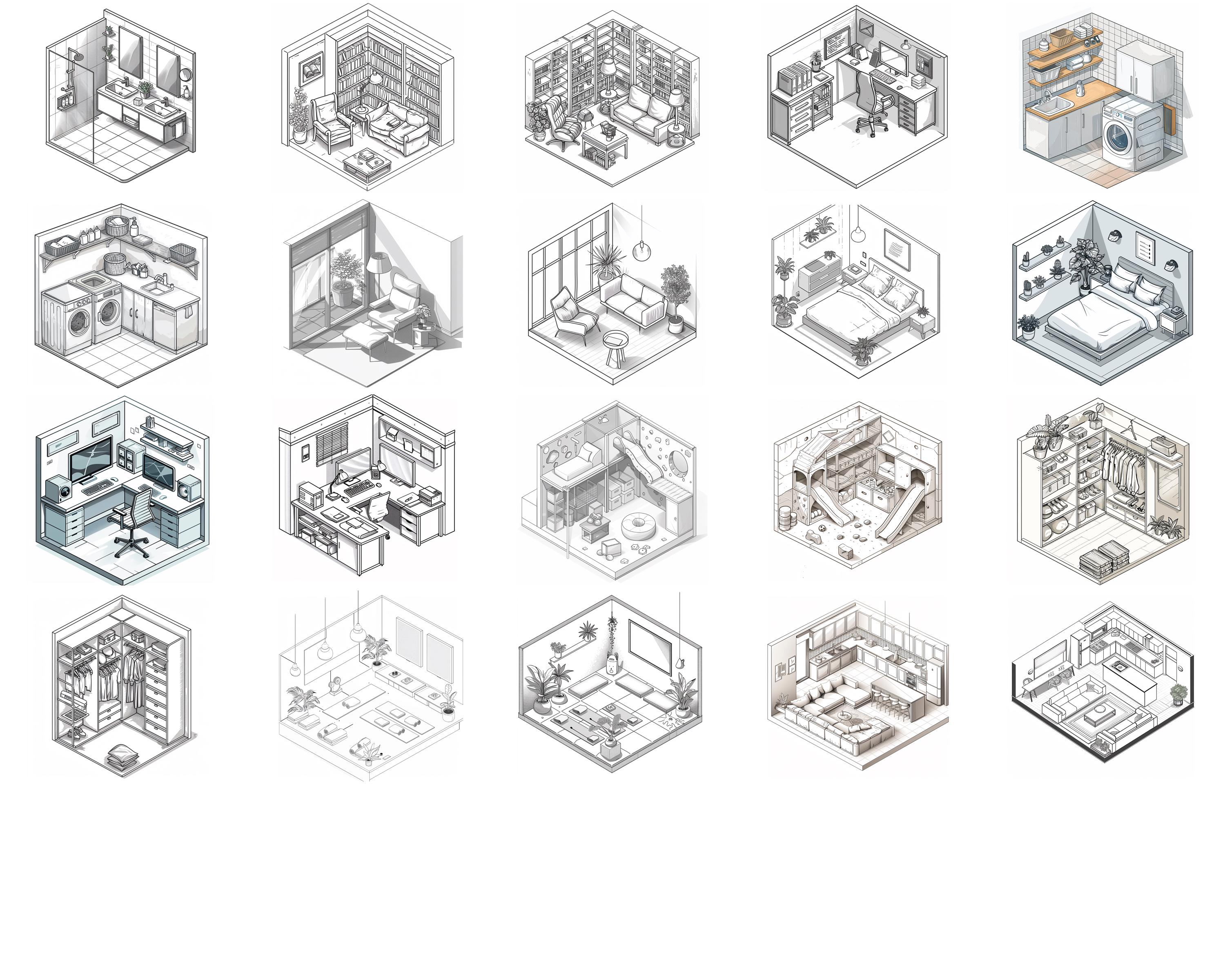 100+ Isometric Room Procreate Brush Set | Procreate Stamp Brushes ...