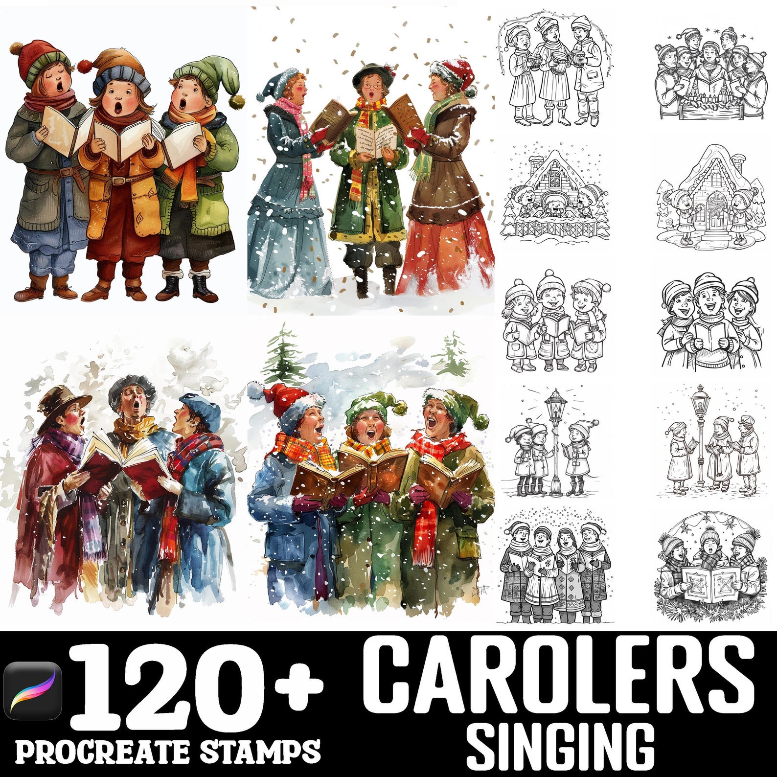 128+ Carolers Singing Procreate Brush Set | Stamps for Procreate ...