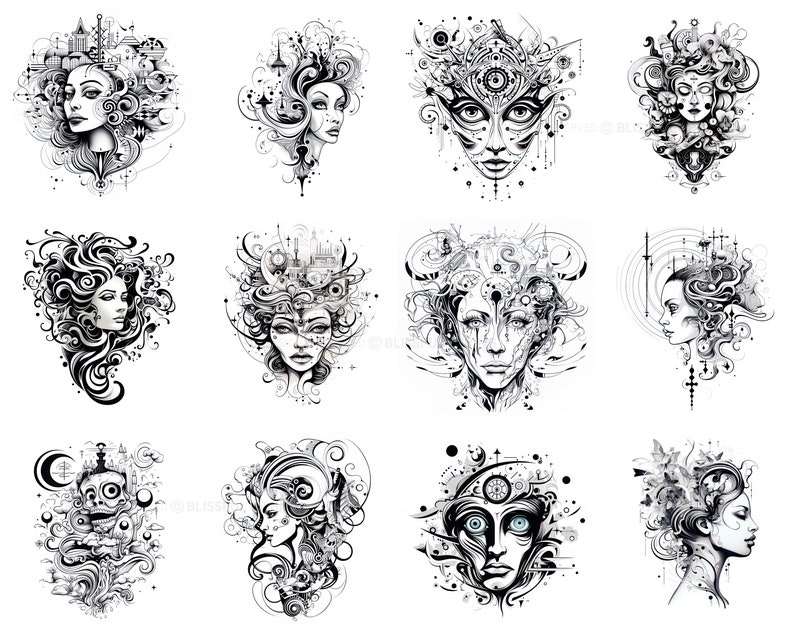 100+ Surrealism Tattoo Procreate Brush Set | Unique Tattoo Style Stamp ...
