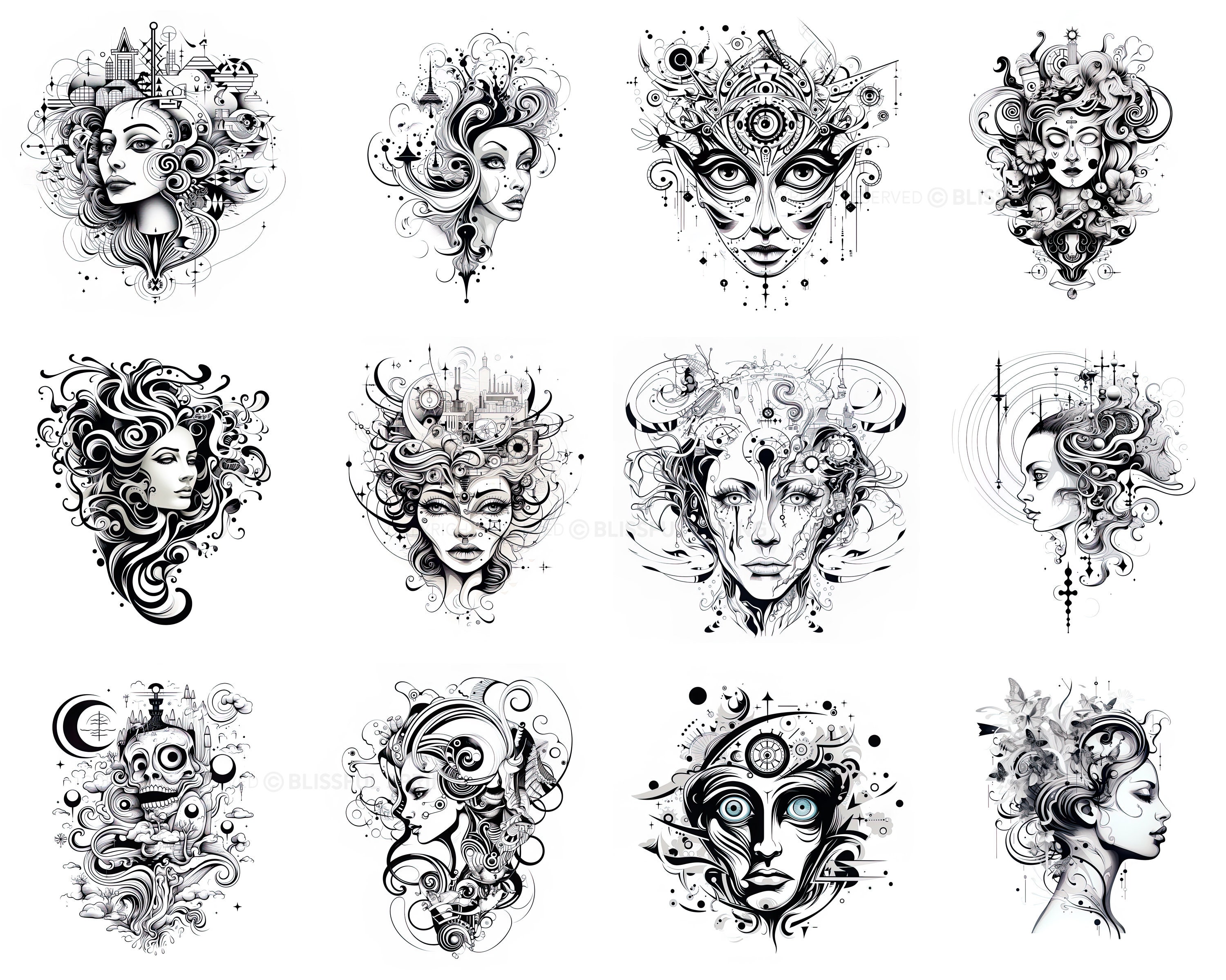 100+ Surrealism Tattoo Procreate Brush Set | Unique Tattoo Style Stamp ...