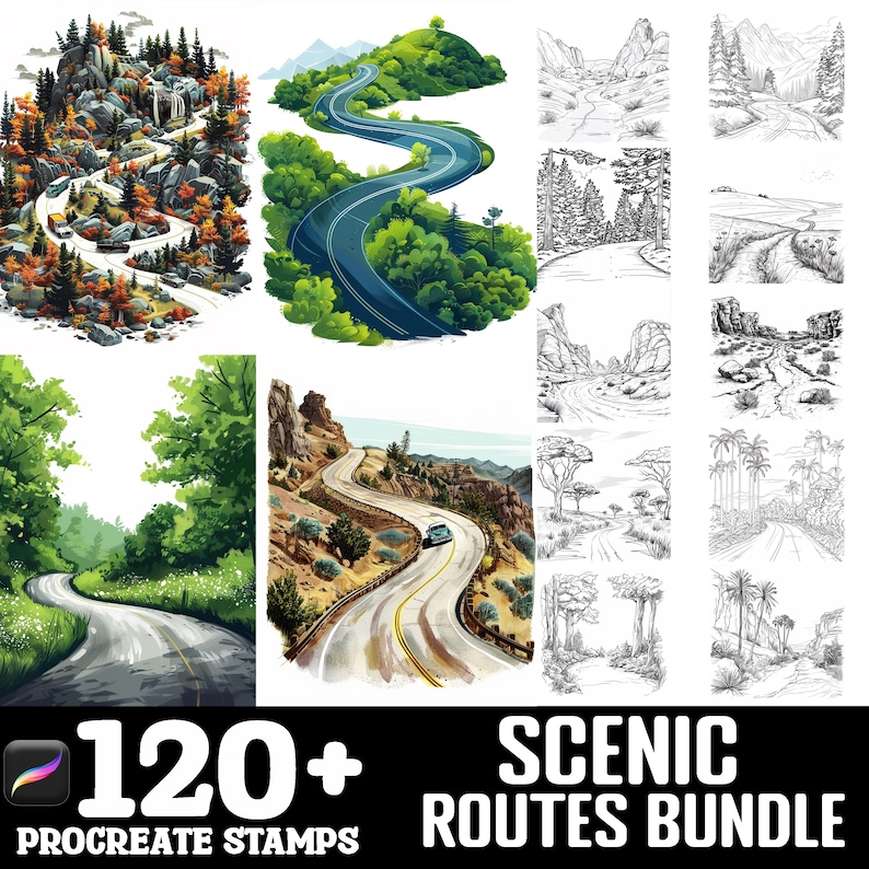 128+ Scenic Route Drive Procreate Brush Set | Stamps for Procreate ...