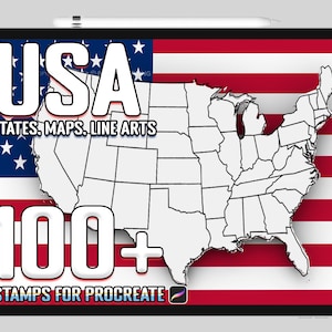 100+ USA Staaten, Landkarten, Line Arts Procreate Brushes | 50 Staaten Procreate Stempel | Sofortiger digitaler Download