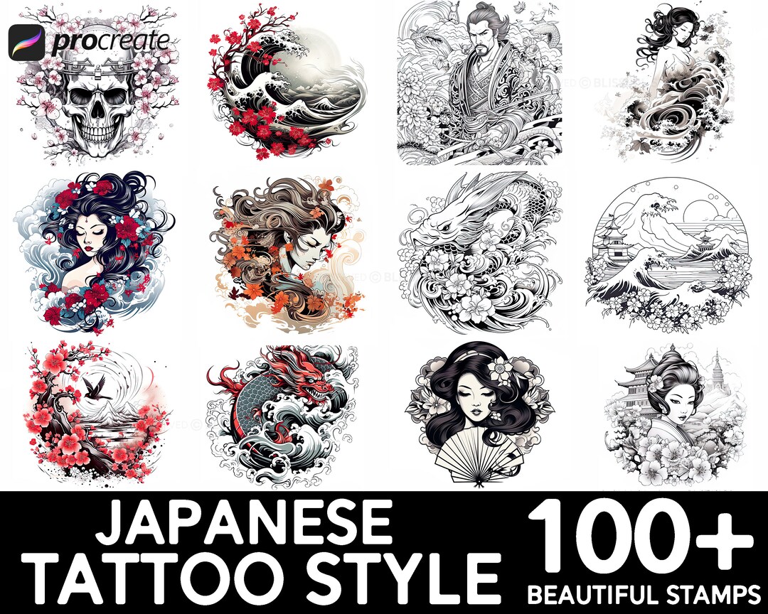 100+ Japanese Tattoo Procreate Brush Set | Unique Tattoo Style Stamp ...