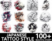 100+ Japanese Tattoo Procreate Brush Set | Unique Tattoo Style Stamp Brushes | Instant Digital Download