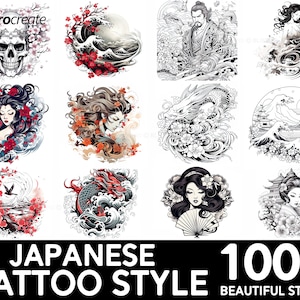 100+ Japanese Tattoo Procreate Brush Set | Unique Tattoo Style Stamp Brushes | Instant Digital Download