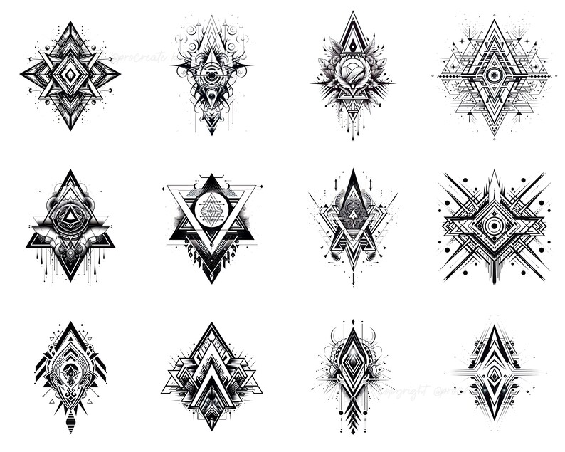 100+ Geometric Tattoo Procreate Brush Set | Unique Tattoo Style Stamp ...