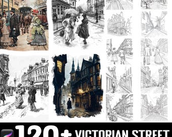 100+ Victorian Street Scene Brush Set | Unique Stamp Brushes | Instant Digital Download