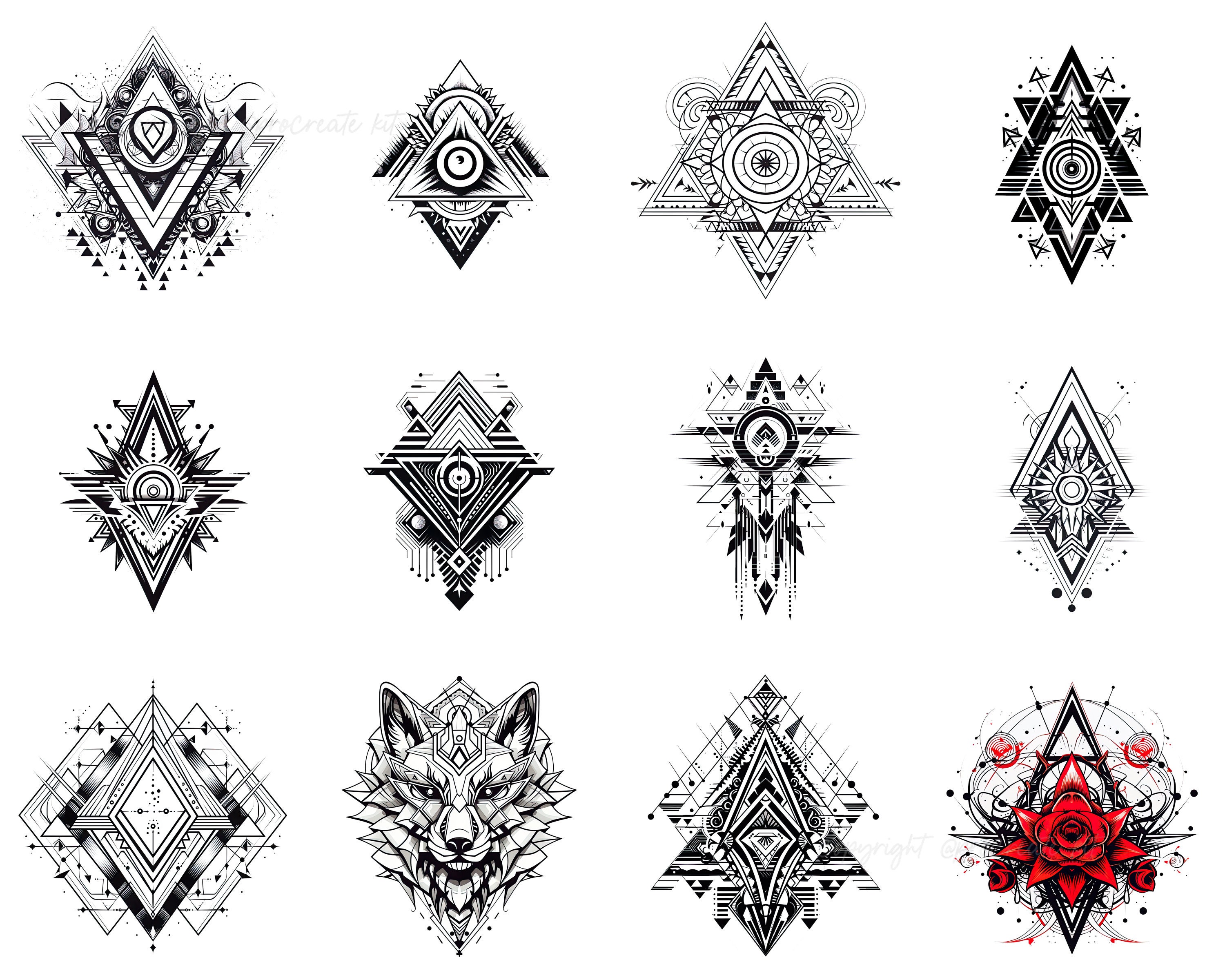 100+ Geometric Tattoo Procreate Brush Set | Unique Tattoo Style Stamp ...