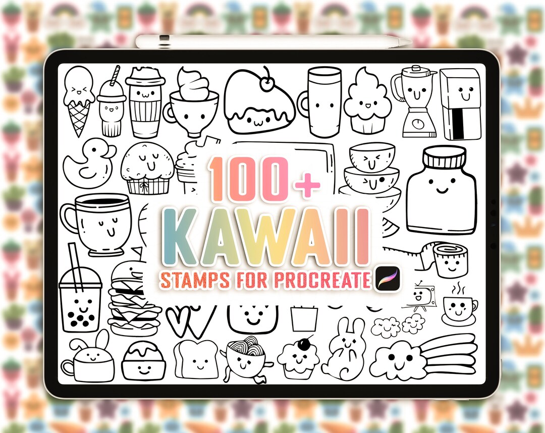 100 Kawaii Procreate Stamps, Cute Kawaii Procreate Brush Set, Hand