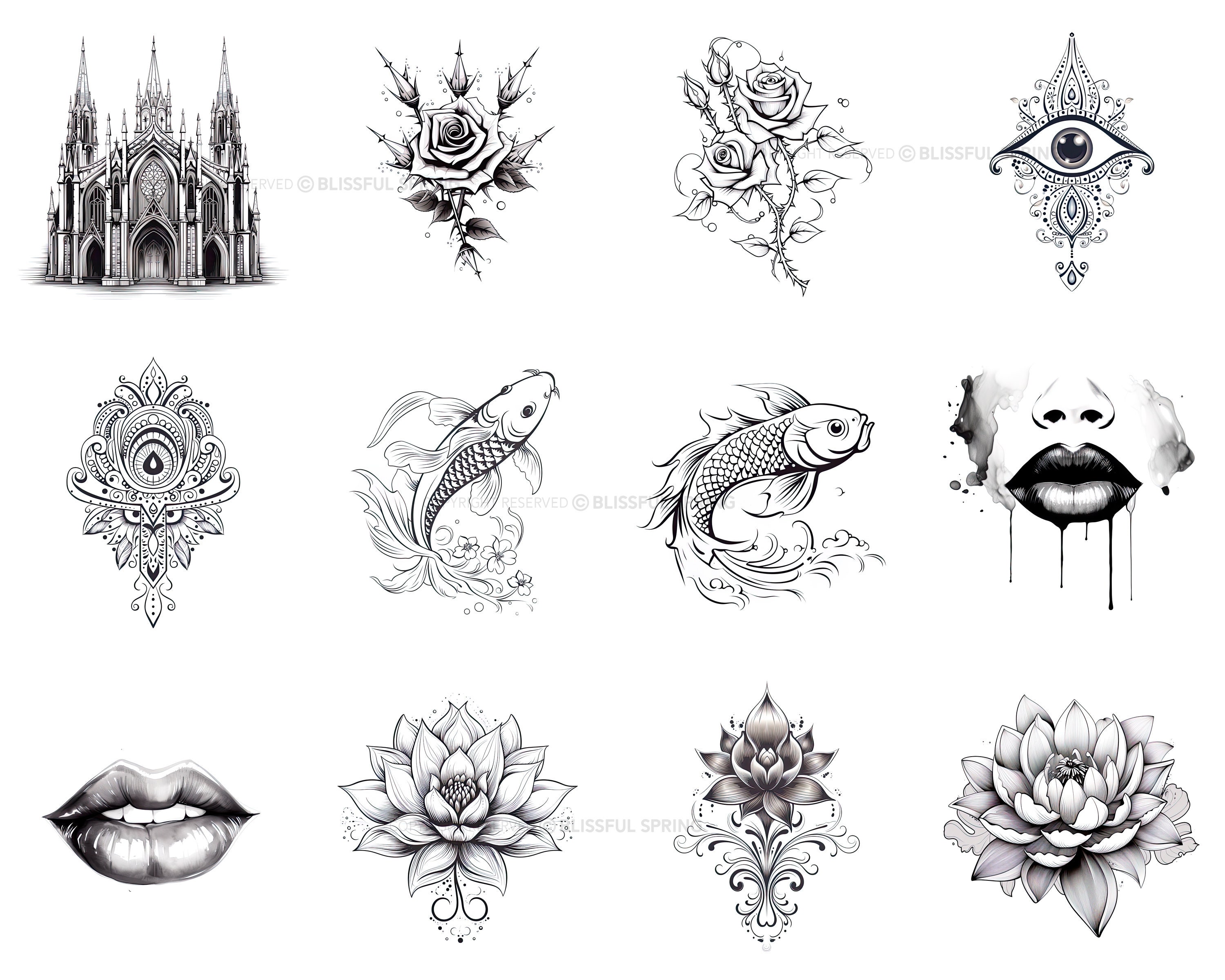 100+ Blackwork Tattoo Procreate Brush Set | Unique Tattoo Style Stamp ...