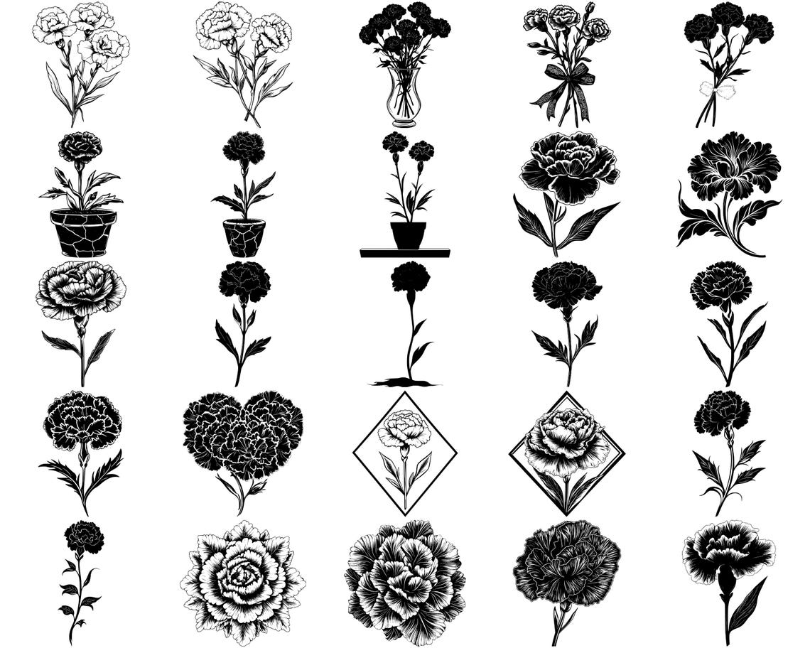 Carnation Flower SVG Bundle, Set of 100, Instant Digital Download Svg ...