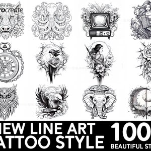 100+ New Line Tattoo Stamps: Procreate Brush Set (Digital Download)