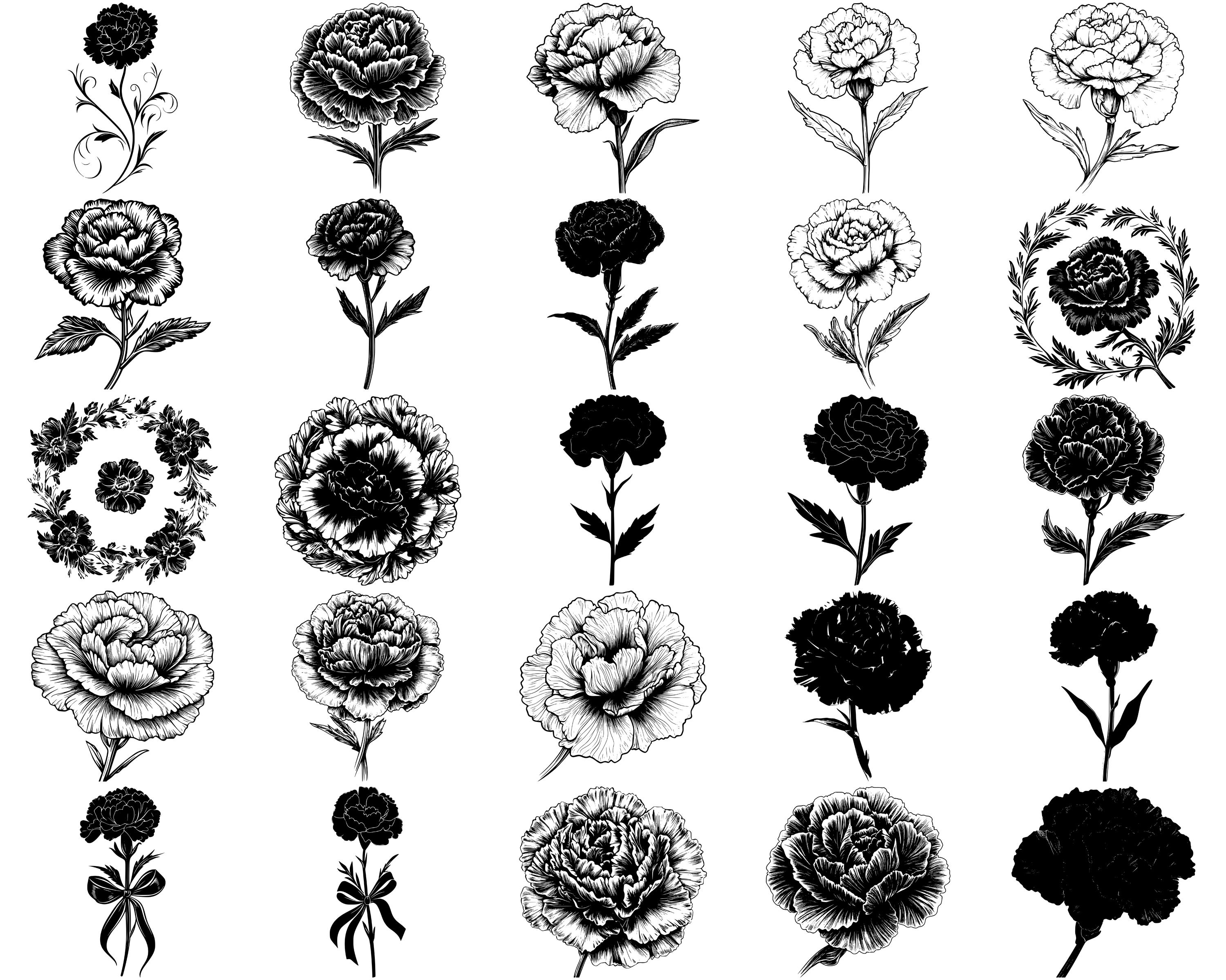 Carnation Flower SVG Bundle, Set of 100, Instant Digital Download Svg ...