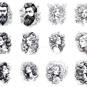 100+ Portrait Tattoo Procreate Brush Set | Unique Tattoo Style Stamp ...