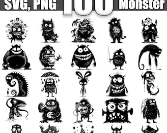 Paquete SVG de monstruos divertidos, juego de 100, descarga digital instantánea svg png dxf eps