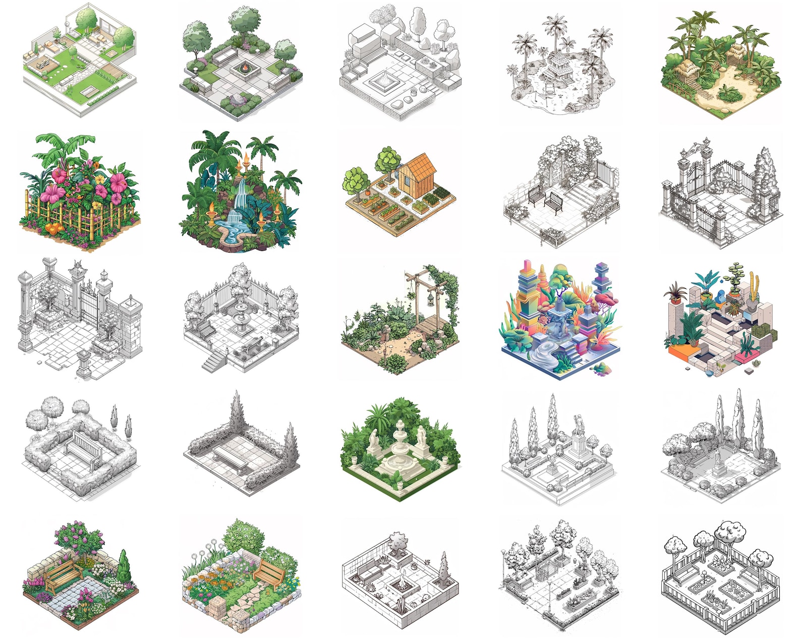 100+ Isometric Garden Procreate Brush Set | Procreate Stamp Brushes ...