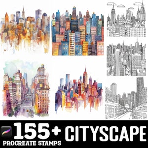 155+ City Scape Procreate Brush Set | Carimbos para Procreate | Download digital instantâneo