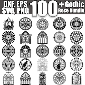 May include: A collection of 100+ Gothic rose designs in black and white. The designs include stained glass windows, gothic arches, roses, butterflies, ravens, and more. The designs are perfect for crafting, scrapbooking, and other creative projects.