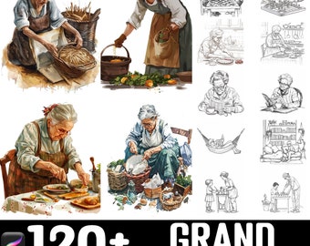 100+ Grandmother Procreate Brush Set | Procreate Stamp Brushes | Instant Digital Download