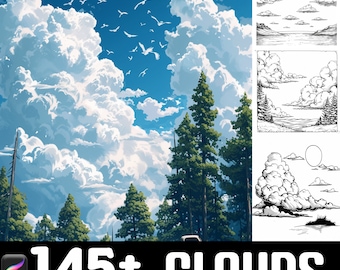 Más de 145 pinceles y sellos de nubes para Procreate. Descarga digital instantánea.