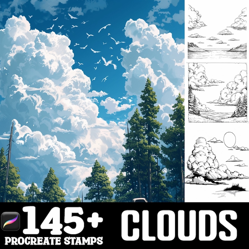 145+ Clouds Procreate Brush Set | Stamps for Procreate | Instant ...