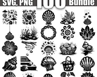 Paquete SVG de conchas marinas, juego de 100, descarga digital instantánea svg png dxf eps