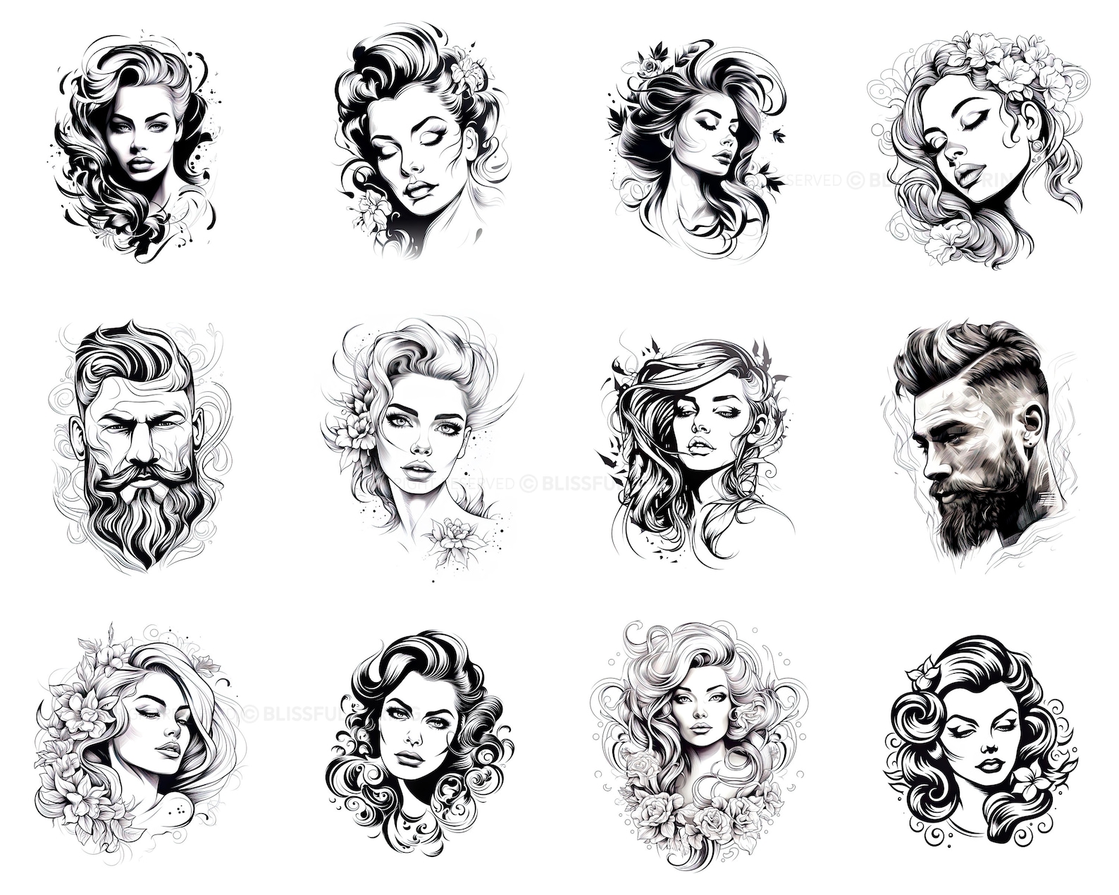 100+ Portrait Tattoo Procreate Brush Set | Unique Tattoo Style Stamp ...
