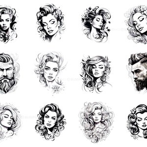 100+ Portrait Tattoo Procreate Brush Set | Unique Tattoo Style Stamp ...