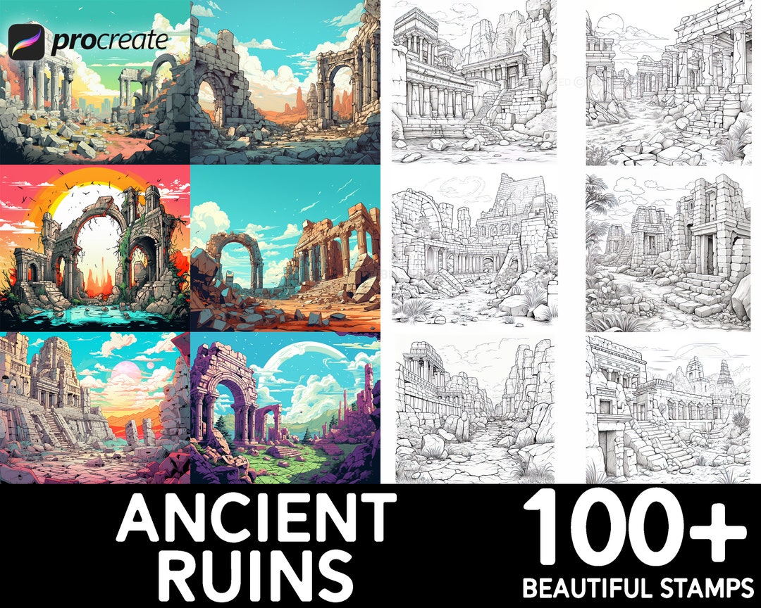 Ancient Ruins Procreate Brush Set: 100+ Unique Stamps (digital Download ...