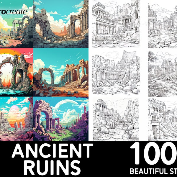 100+ Ancient Ruins Procreate Brush Set | Unique Ancient Ruins Style Stamp Brushes | Instant Digital Download