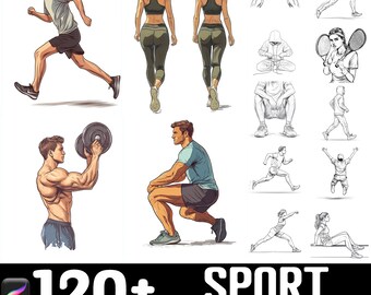 128+ Sport Wear Pose Procreate Brush Set | Stamps For Procreate | Instant Digital Download