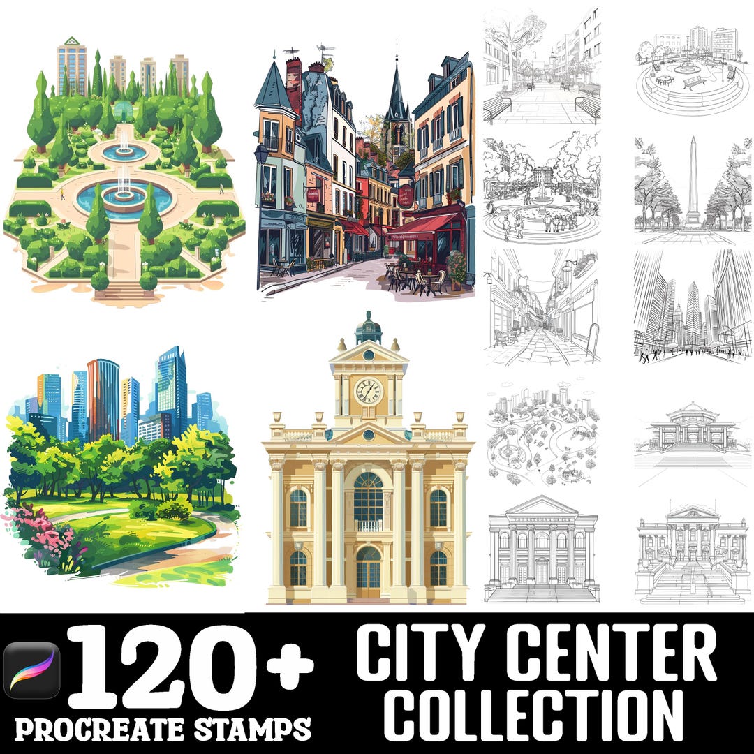 100+ City Center Collection Procreate Brush Set | Procreate Stamp ...
