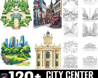 100+ City Center Collection Procreate Brush Set | Procreate Stamp Brushes | Instant Digital Download
