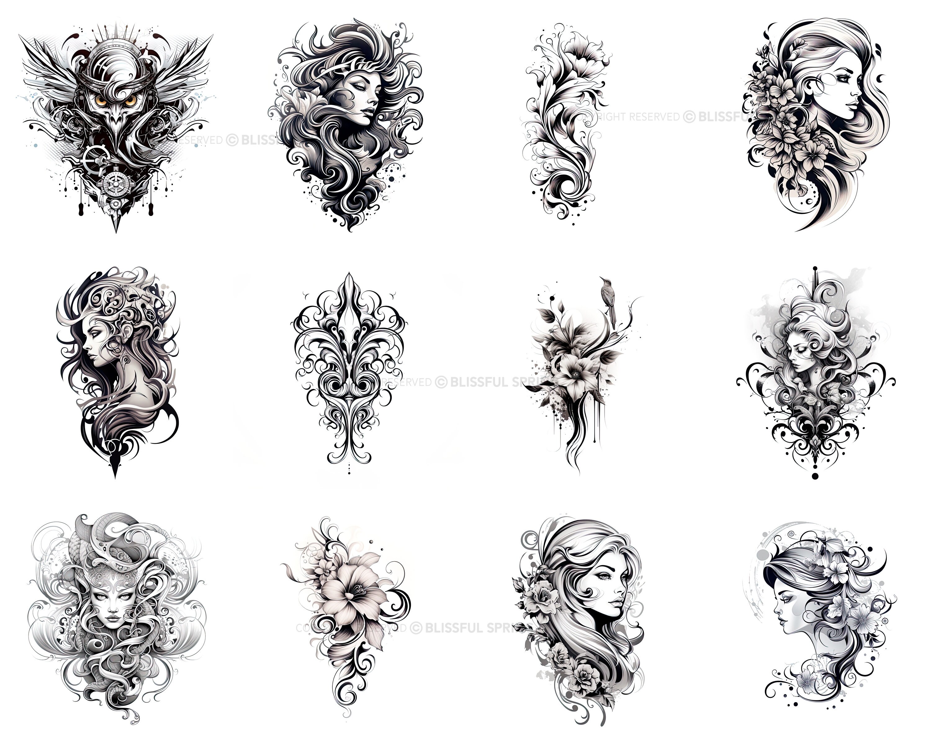 100+ Blackwork Tattoo Procreate Brush Set | Unique Tattoo Style Stamp ...