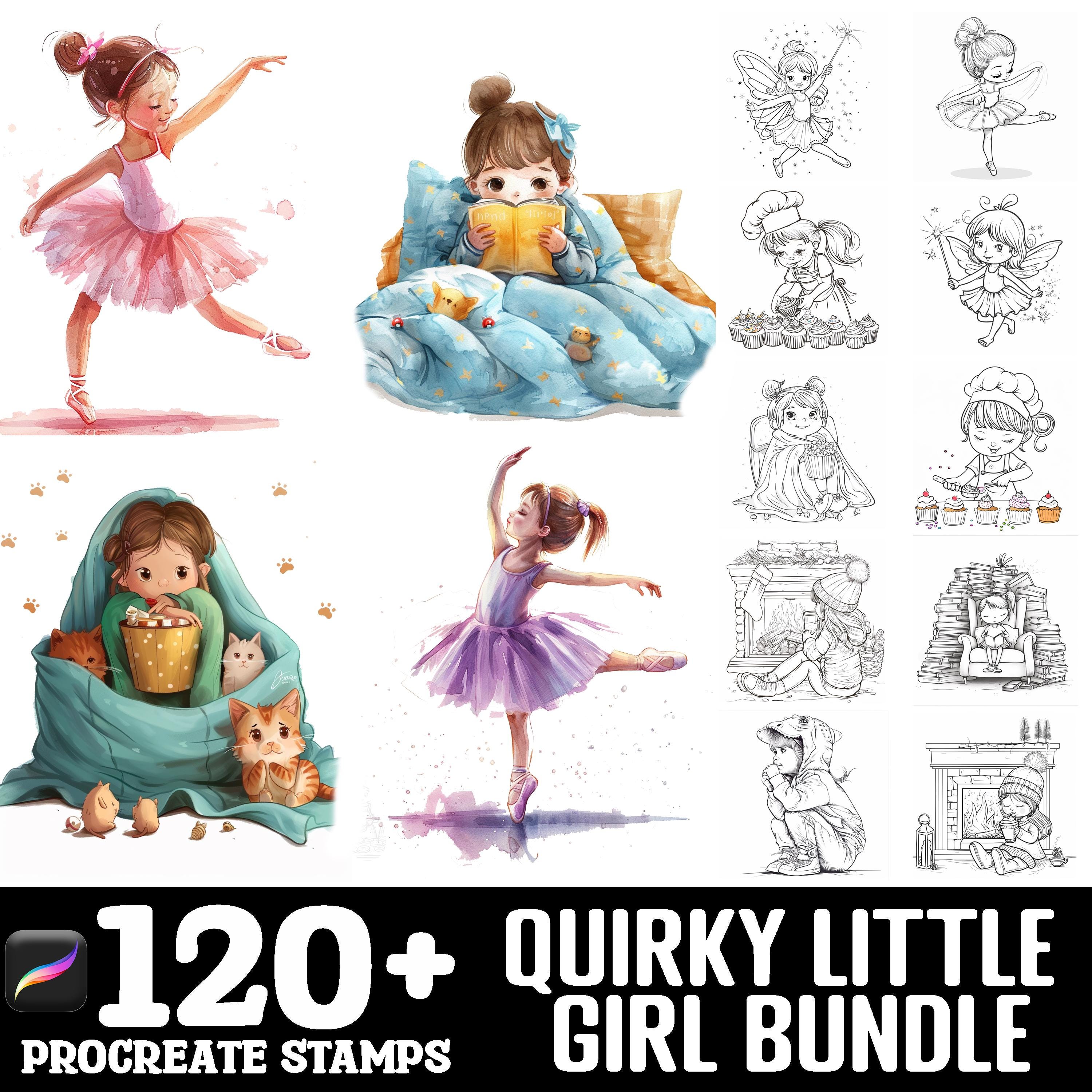 128+ Quirky Little Girl Procreate Brush Set | Stamps for Procreate ...