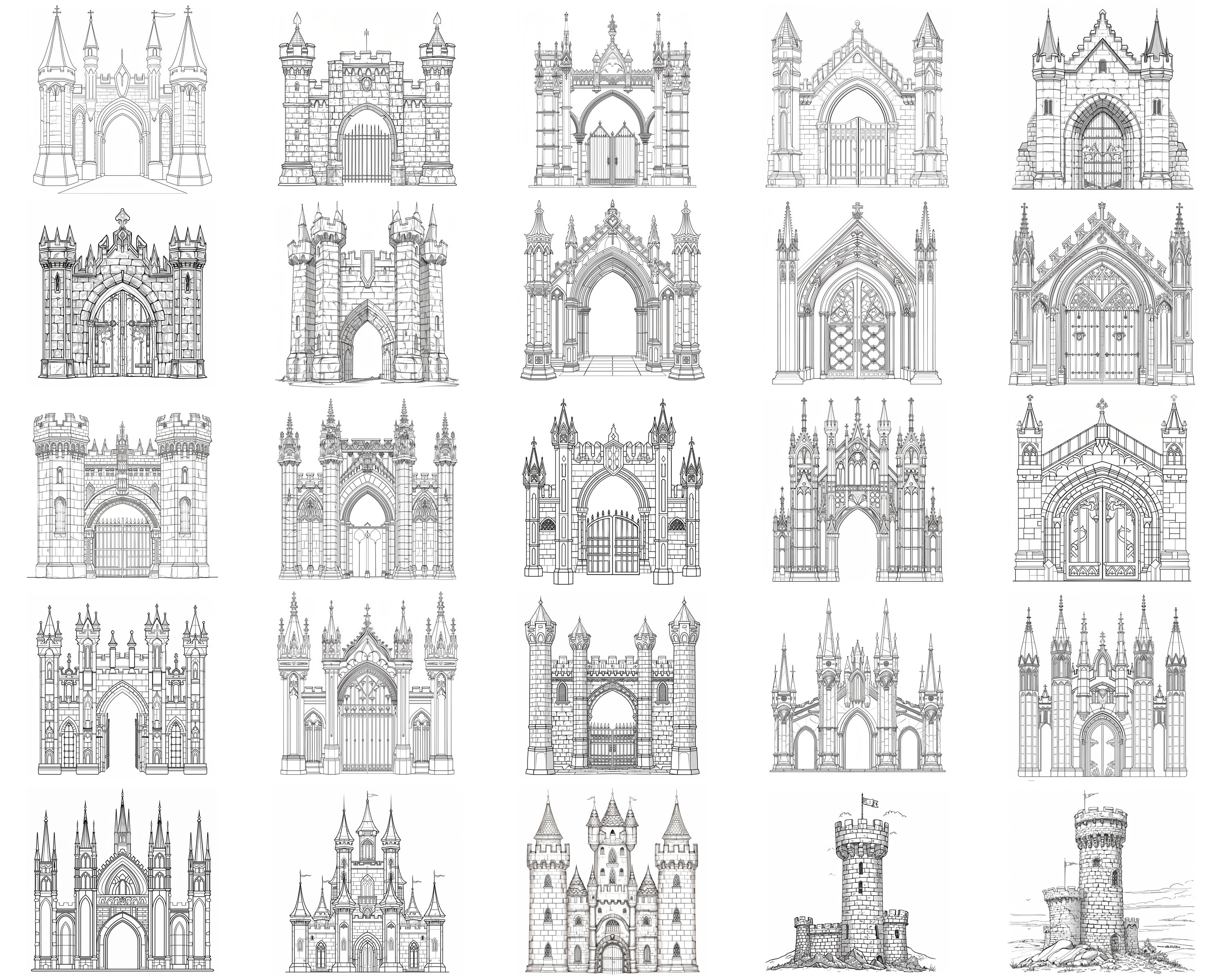 Medieval Building Ink 100+ Gothic Medieval Buildings Procreate Brush Set | Procreate Stamp ...