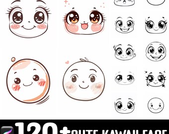 100+ schattige kawaii-borstelset voor gezicht procreate | Stempelborstels voortplanten | Directe digitale download
