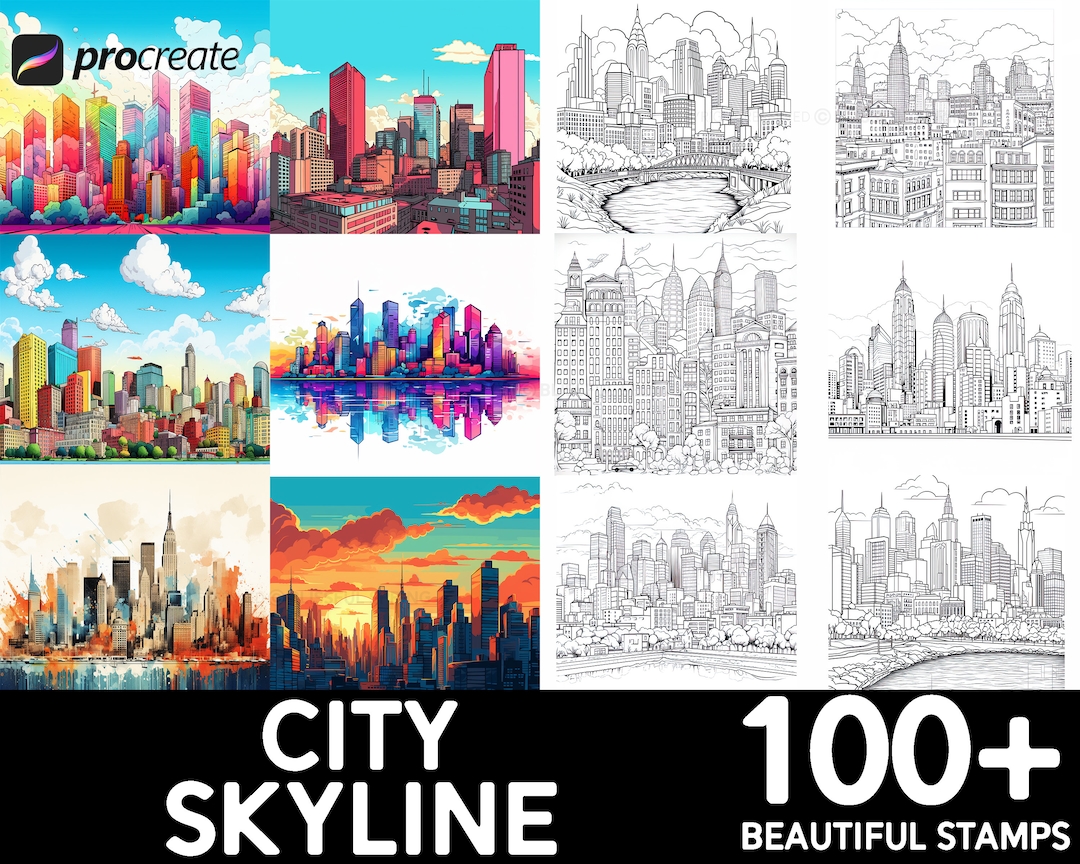 100 City Skyline Procreate Brush Set Unique City Skyline Stamp Brushes