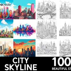 100+ City Skyline Procreate Brush Set | Unique City Skyline Stamp Brushes | Instant Digital Download