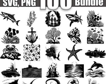 Pacchetto SVG scena subacquea, set da 100, download digitale istantaneo svg png dxf eps