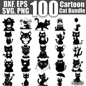 Pacchetto SVG di Cartoon Cat, set da 100, download digitale istantaneo svg png dxf eps