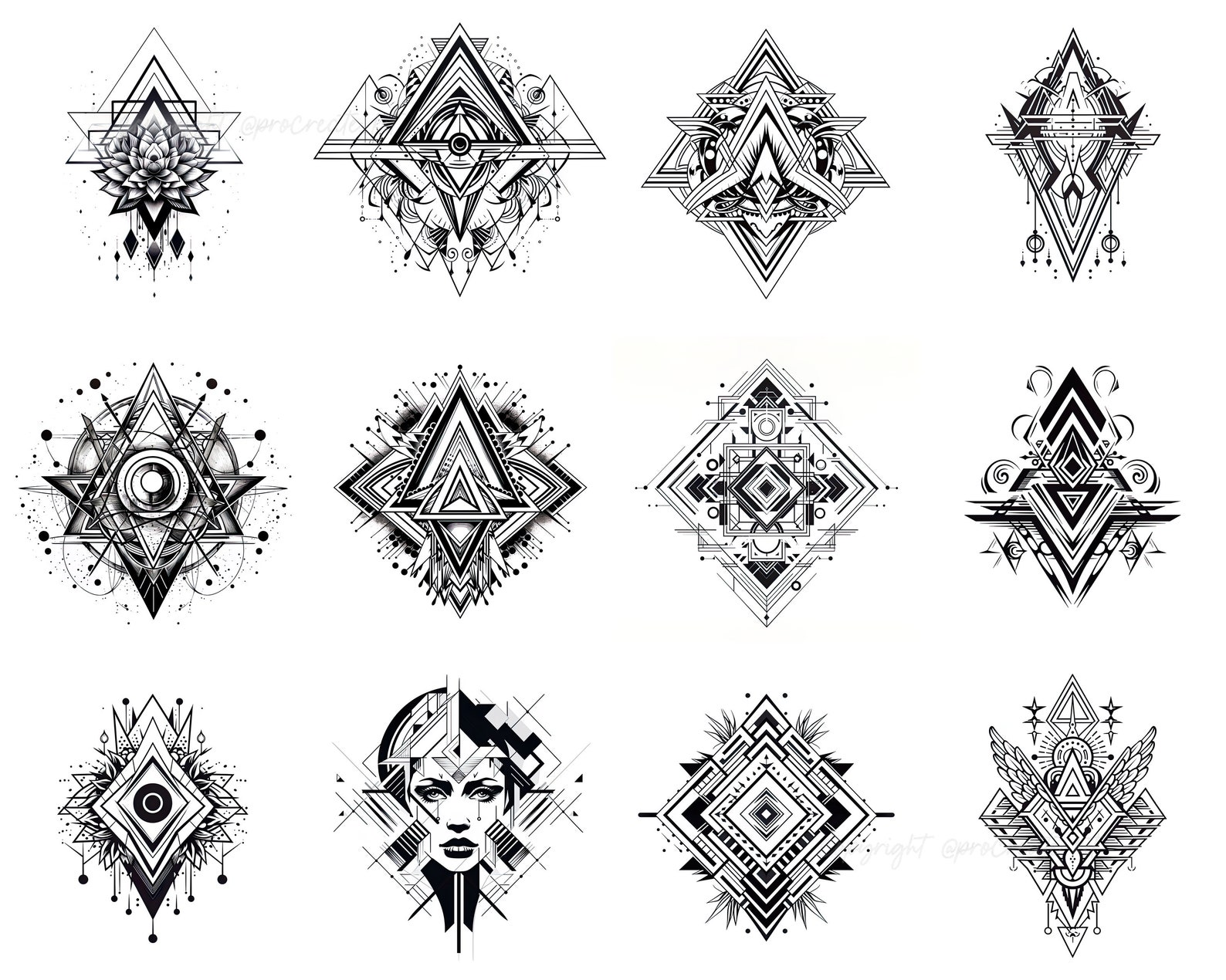 100+ Geometric Tattoo Procreate Brush Set | Unique Tattoo Style Stamp ...