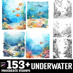 153+ Underwater Scene Procreate Brush Set | Stamps For Procreate | Instant Digital Download