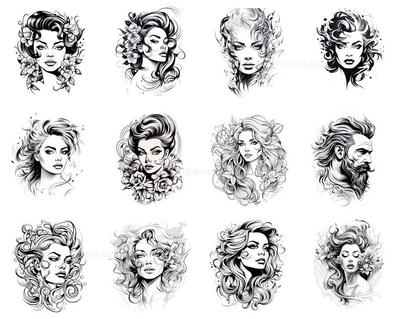 100+ Portrait Tattoo Procreate Brush Set | Unique Tattoo Style Stamp ...