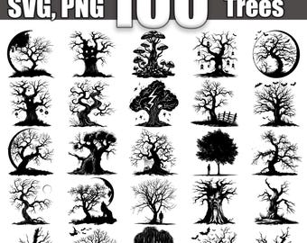 Spooky Trees SVG Bundle, Set of 100, Instant Digital Download svg png dxf eps