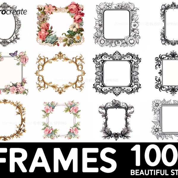 100+ Frame Procreate Brush Set | Unique Realistic Frame Stamp Brushes | Instant Digital Download