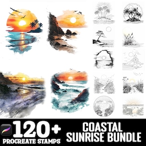 150+ Coastal Sunrise Procreate Brush Set | Stamps For Procreate | Instant Digital Download