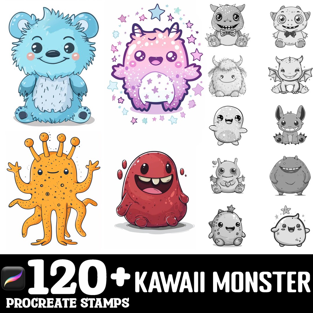 100+ Kawaii Monster Procreate Brush Set | Procreate Stamp Brushes ...