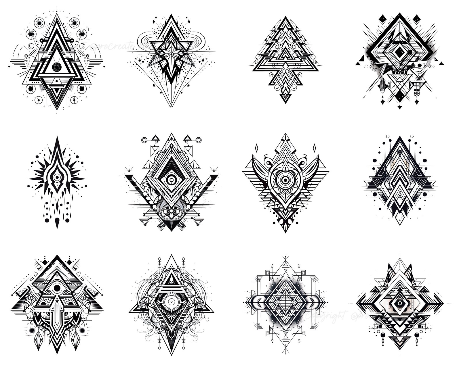 100+ Geometric Tattoo Procreate Brush Set | Unique Tattoo Style Stamp ...