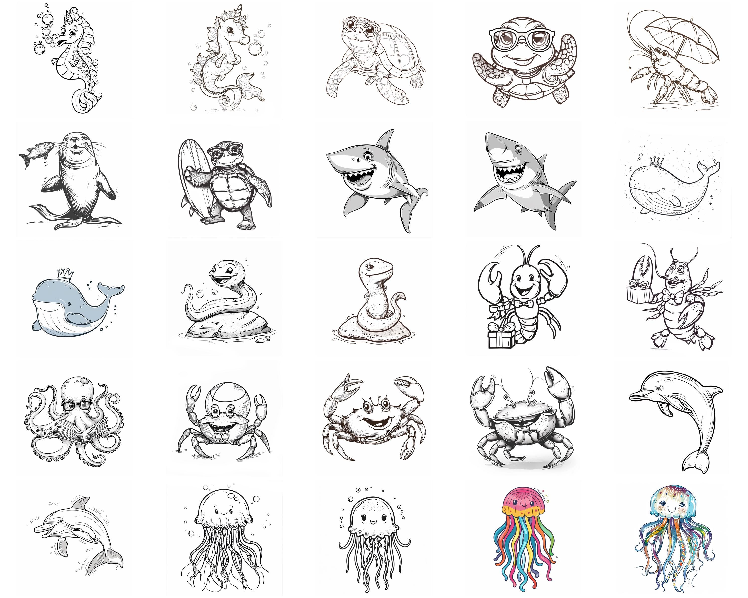 100+ Cartoon Sea Creature Procreate Brush Set | Procreate Stamp Brushes ...